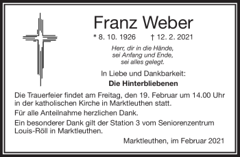 Traueranzeige von Franz Weber von Frankenpost