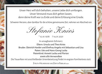 Traueranzeige von Stefanie Knies von Südthüringer Presse