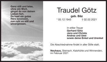 Traueranzeige von Traudel Götz von Südthüringer Presse