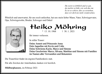 Traueranzeige von Heiko Möhring von Südthüringer Presse
