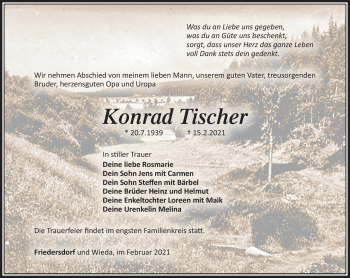 Traueranzeige von Konrad Tischer von Südthüringer Presse