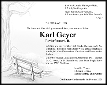 Traueranzeige von Karl Geyer von Südthüringer Presse