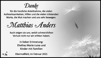 Traueranzeige von Matthias Anders von Südthüringer Presse