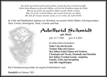 Traueranzeige von Adelheid Schmidt von Südthüringer Presse