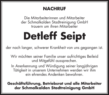 Traueranzeige von Detleff Seippt von Südthüringer Presse