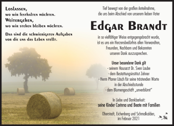 Traueranzeige von Edgar Brandt von Südthüringer Presse