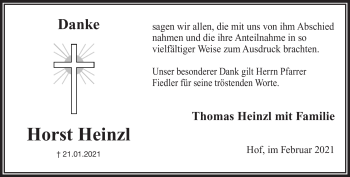 Traueranzeige von Horst Heinzl von Frankenpost