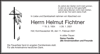 Traueranzeige von Helmut Fichtner von Frankenpost