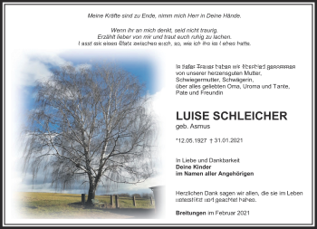 Traueranzeige von Luise Schleicher von Südthüringer Presse