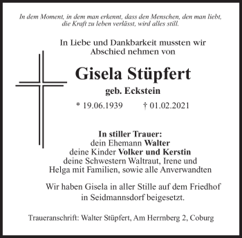 Traueranzeige von Gisela Stüpfert von Neue Presse Coburg