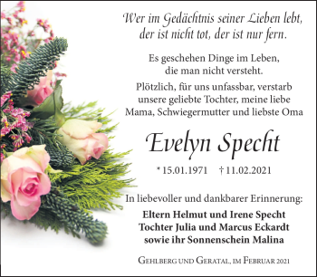 Traueranzeige von Evelyn Specht von Südthüringer Presse