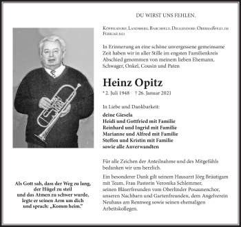 Traueranzeige von Heinz Opitz von Südthüringer Presse