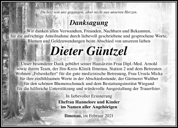 Traueranzeige von Dieter Güntzel von Südthüringer Presse