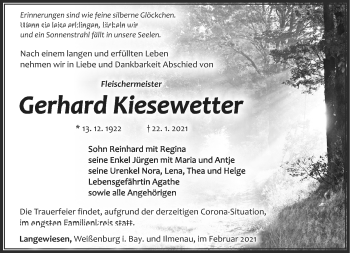Traueranzeige von Gerhard Kiesewetter von Südthüringer Presse