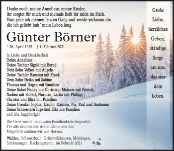 Traueranzeige von Günter Börner von Südthüringer Presse