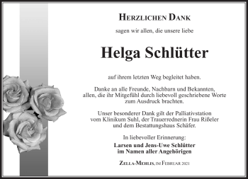 Traueranzeige von Helga Schlütter von Südthüringer Presse