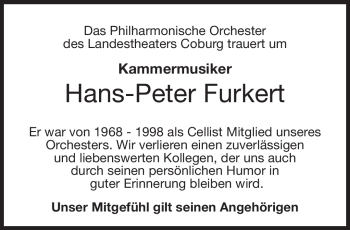 Traueranzeige von Hans-Peter Furkert von Neue Presse Coburg