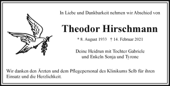 Traueranzeige von Theodor Hirschmann von Frankenpost