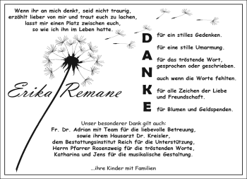 Traueranzeige von Erika Remane von Südthüringer Presse