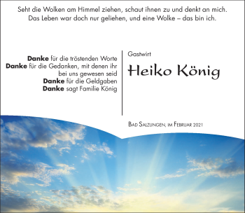 Traueranzeige von Heiko König von Südthüringer Presse