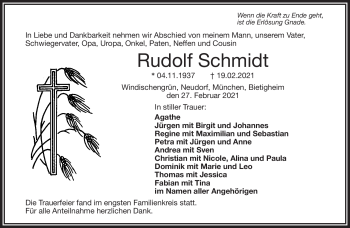 Traueranzeige von Rudolf Schmidt von Frankenpost