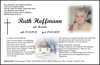 Traueranzeige von Ruth Hoffmann von Südthüringer Presse