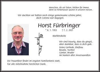 Traueranzeige von Horst Führbringer von Frankenpost
