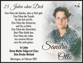 Traueranzeige von Sandra Otto von Südthüringer Presse