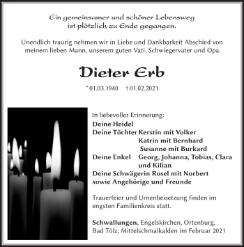 Traueranzeige von Dieter Erb von Südthüringer Presse