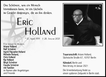 Traueranzeige von Eric Holland von Südthüringer Presse