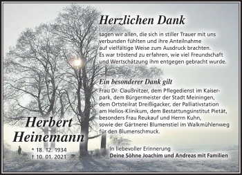 Traueranzeige von Herbert Heinemann von Südthüringer Presse
