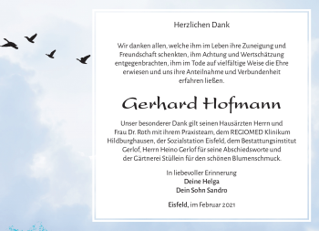 Traueranzeige von Gerhard Hofmann von Südthüringer Presse