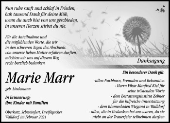 Traueranzeige von Marie Marr von Südthüringer Presse