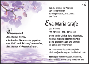 Traueranzeige von Evamaria Grafe von Südthüringer Presse
