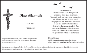 Traueranzeige von Ilse Skotnik von Frankenpost