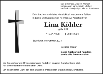 Traueranzeige von Lina Köhler von Frankenpost