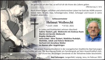 Traueranzeige von Helmut Weibrecht von Südthüringer Presse