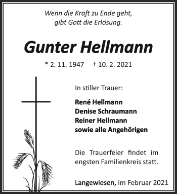Traueranzeige von Gunter Hellmann von Südthüringer Presse