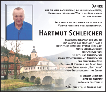 Traueranzeige von Harmut Schleicher von Südthüringer Presse