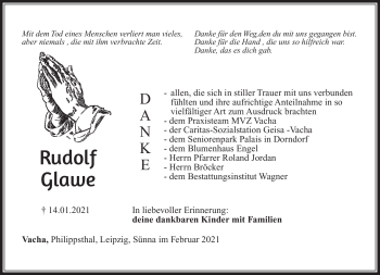 Traueranzeige von Rudolf Glawe von Südthüringer Presse