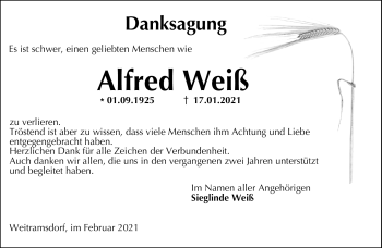 Traueranzeige von Alfred Weiß von Neue Presse Coburg