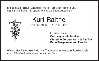 Traueranzeige von Kurt Raithel von Frankenpost