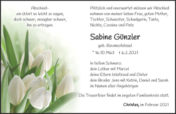 Traueranzeige von Sabine Günzler von Südthüringer Presse