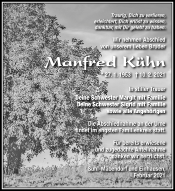 Traueranzeige von Manfred Kühn von Südthüringer Presse