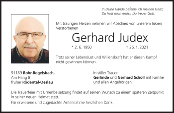 Traueranzeige von Gerhard Judex von Neue Presse Coburg