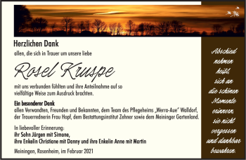 Traueranzeige von Roseliese Kruspe von Südthüringer Presse