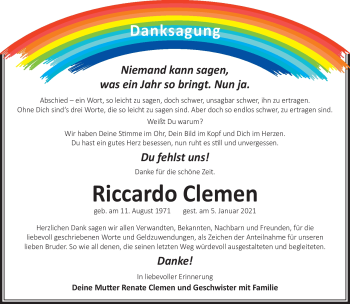 Traueranzeige von Clemen Riccardo von Südthüringer Presse