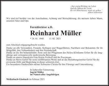 Traueranzeige von Reinhard Müller von Südthüringer Presse