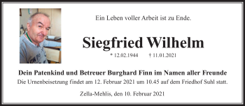 Traueranzeige von Siegfried Müller von Südthüringer Presse