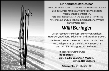 Traueranzeige von Willi Beringer von Südthüringer Presse